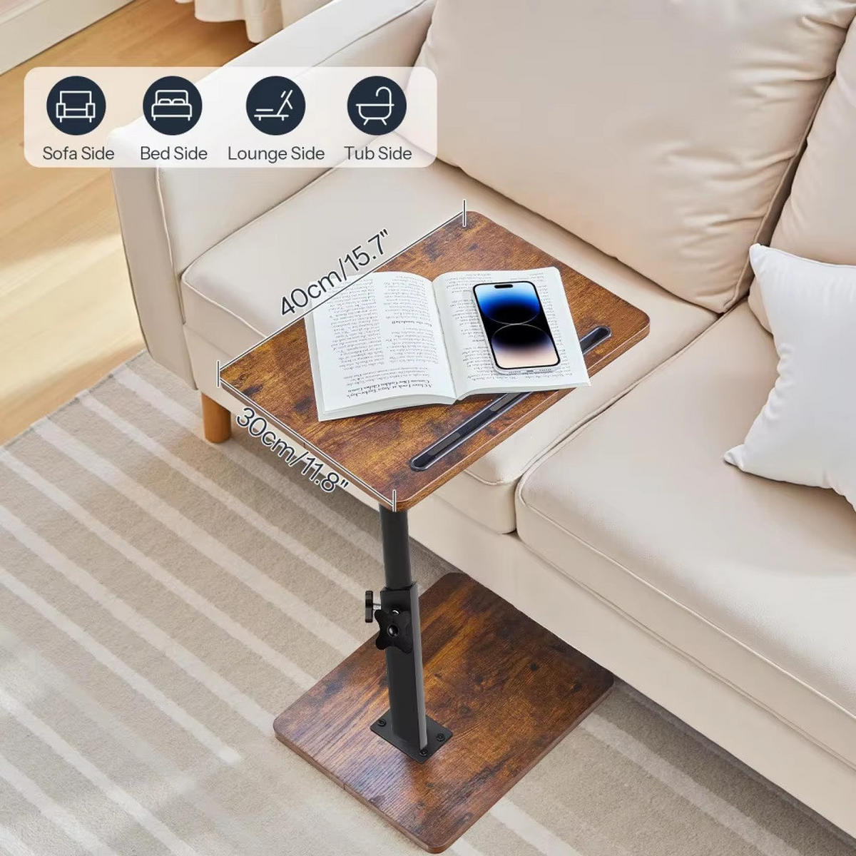 BEISTELLTISCH Braun höhenverstellbar 360° drehbar Tablet Slot - Braun, Holz (30/40/78cm) - Kaket