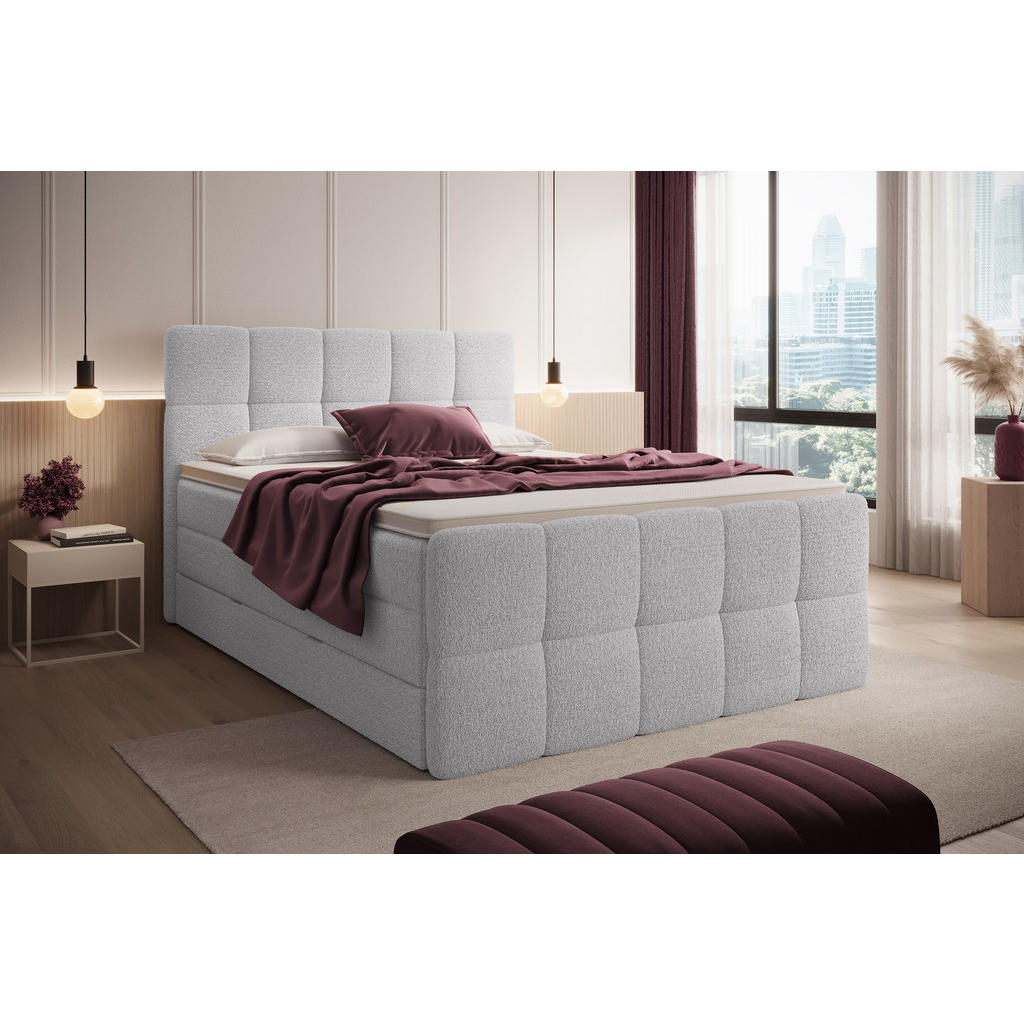Thumbnail - wonello Boxspringbett, Hellgrau, Textil, H4, Höhe ca. 18 cm, 160x200 cm, Schlafzimmer, Betten, Boxspringbetten