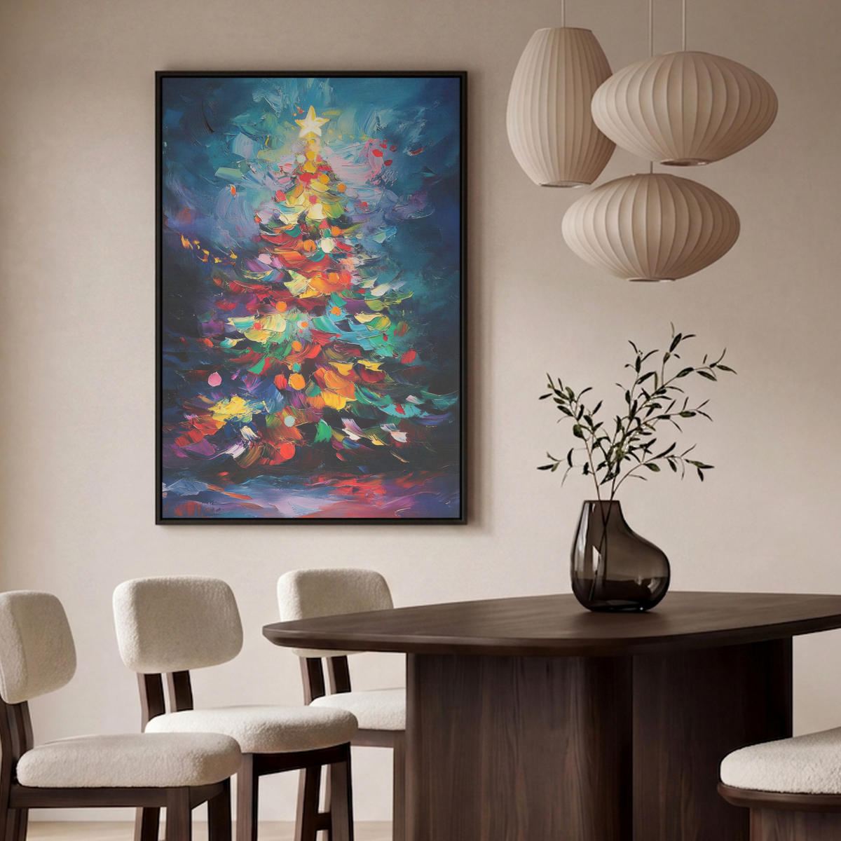 LEINWAND Bilder mit Rahmen - Weihnachtsbaum - Weihnachten - Abstrakt - Farbenfroh - 100x150 - Multicolor, Textil (100/150cm) - MuchoWow