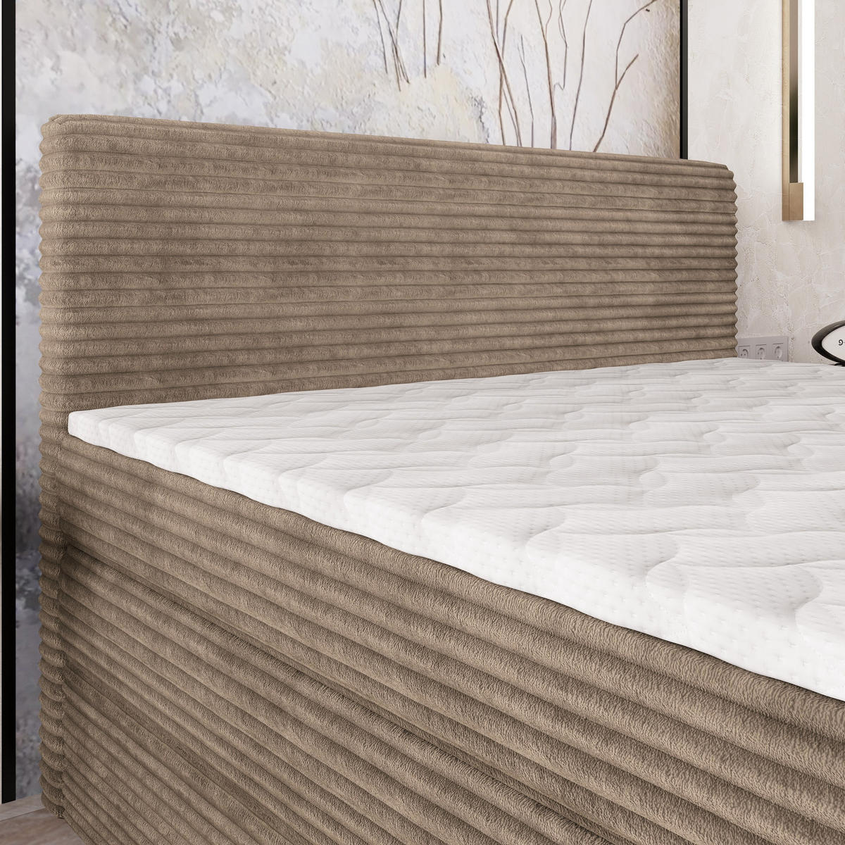 BOXSPRINGBETT LUNERA 140x200 cm mit Matratze und Topper - Beige - Beige, Holz (140/200cm) - MASSENO