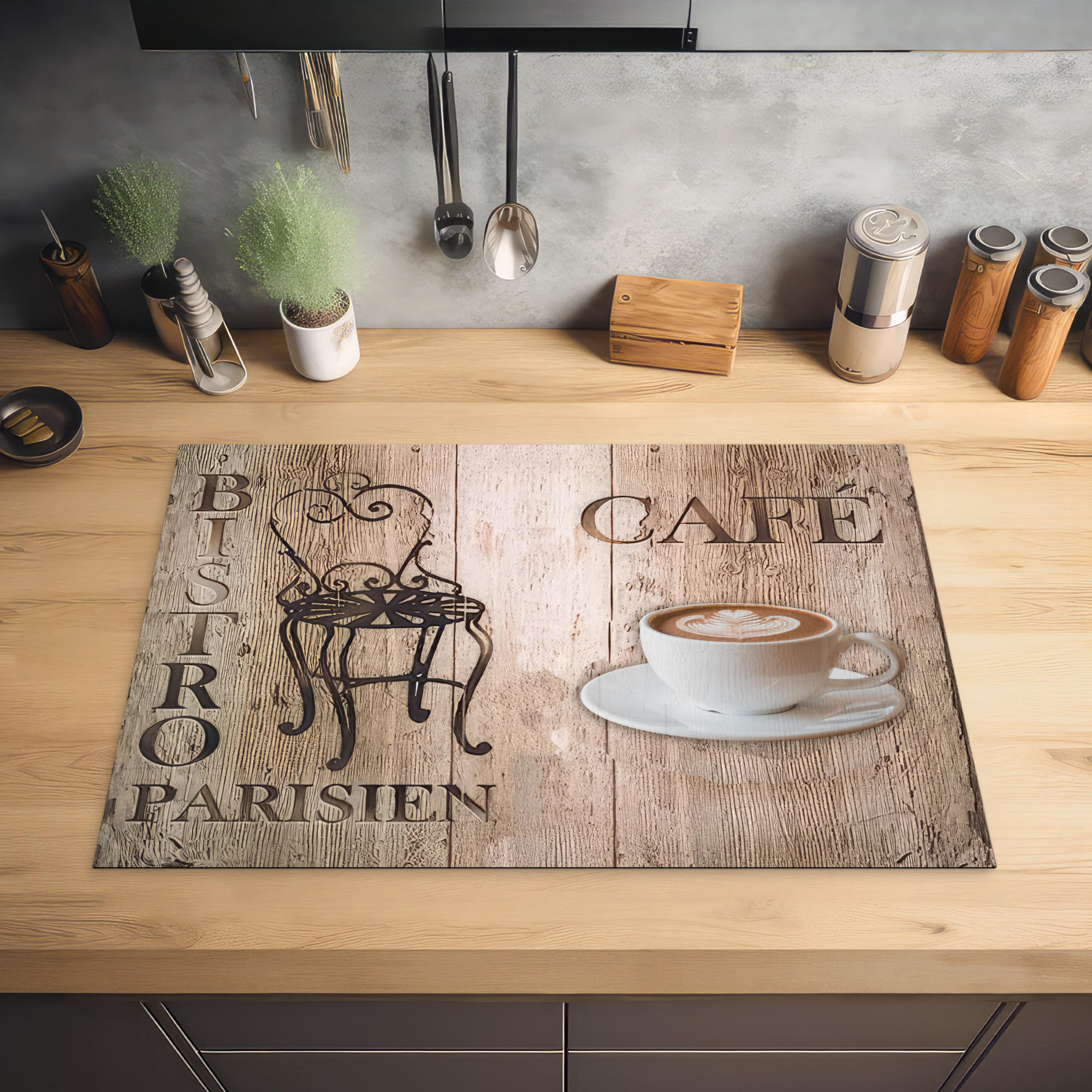 HERDABDECKPLATTE Bistro Parisien - Café - Kaffee - Jahrgang 77x51 cm - Cappuccino, Kunststoff (77/0.2/51cm) - MuchoWow