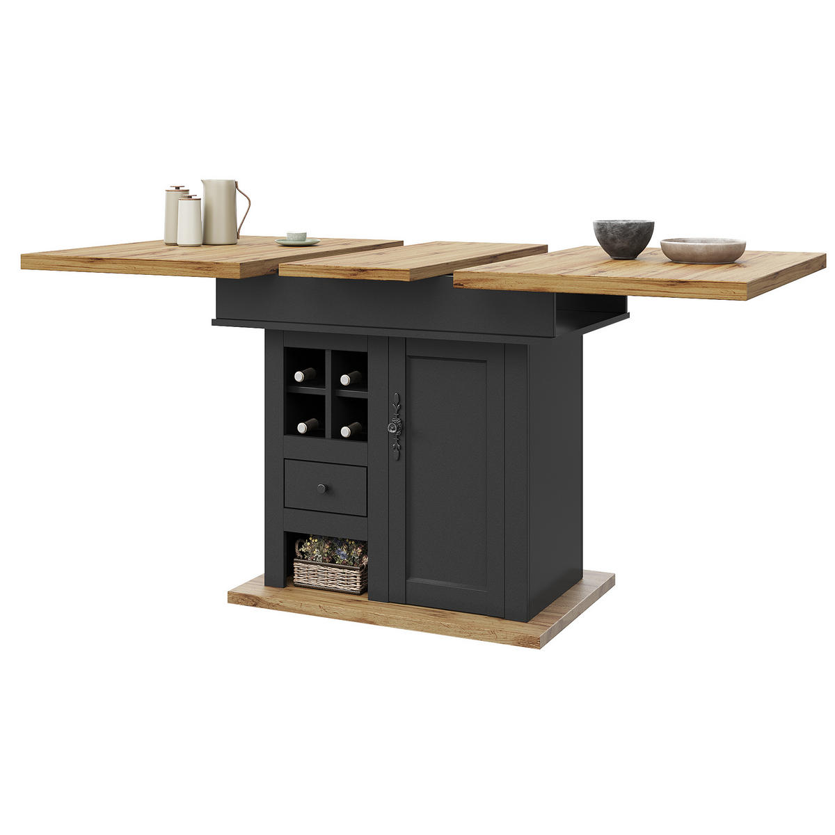 AUSZIEHTISCH Holzoptik 110-140/80/75 cm - Schwarz, Holz (80/110/75cm) - PANGIVO
