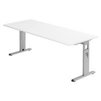 SCHREIBTISCH Serie-O 80/200/74 cm in Weiß/Silberfarben - Silberfarben/Weiß, Holzwerkstoff (80/200/74cm) - bümö