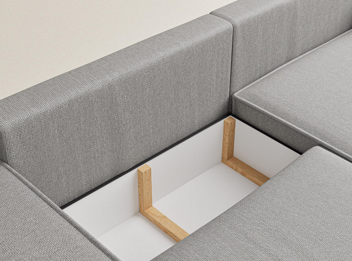 ECKSOFA MIT SCHLAFFUNKTION Zaya Hellgrau Webstoff - Hellgrau/Schwarz, Holz/Holzwerkstoff (255/148cm) - Maison de Reve