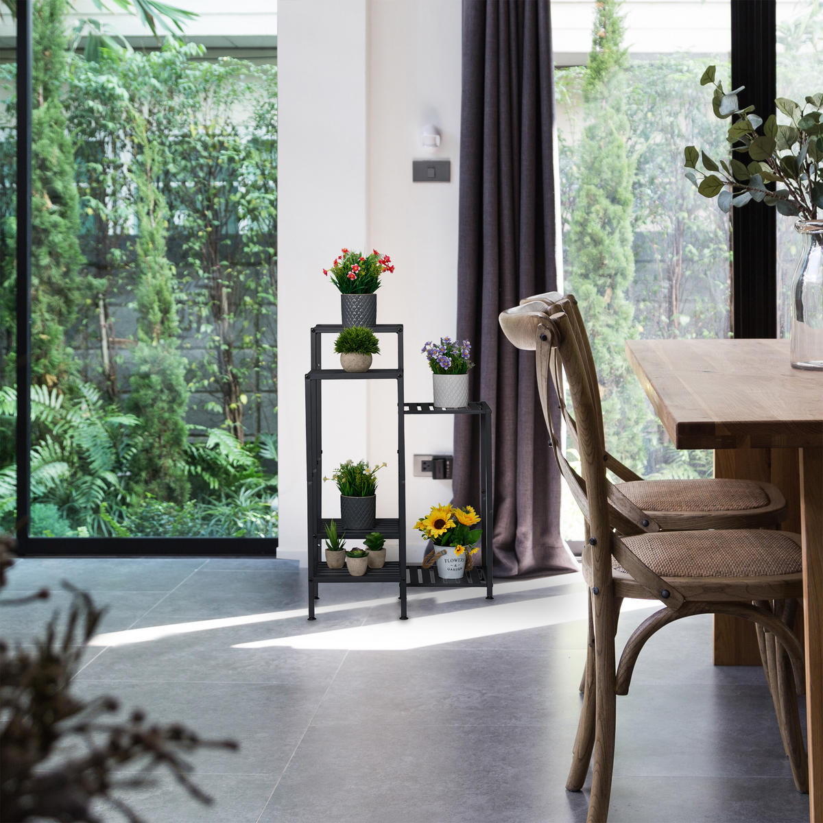 BLUMENREGAL - Schwarz, Metall (55/81/28.5cm) - Relaxdays