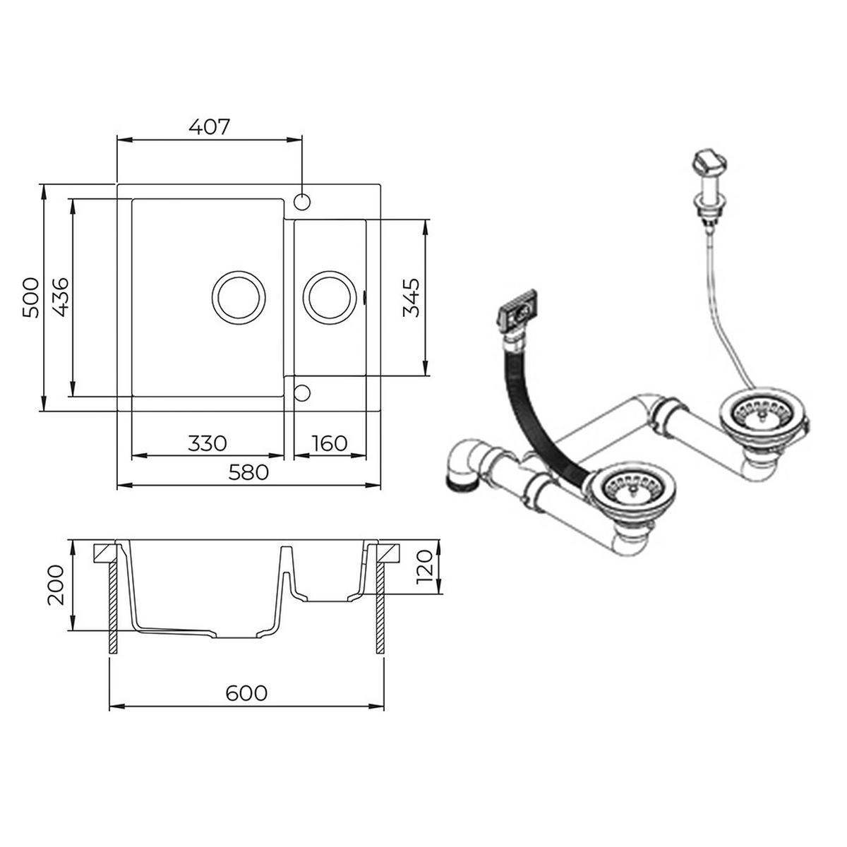 SPÜLBECKEN Prag Weiß 58 x 50 cm mit 2 Spülen - Weiß, Keramik (58/28/50cm) - Bergstroem