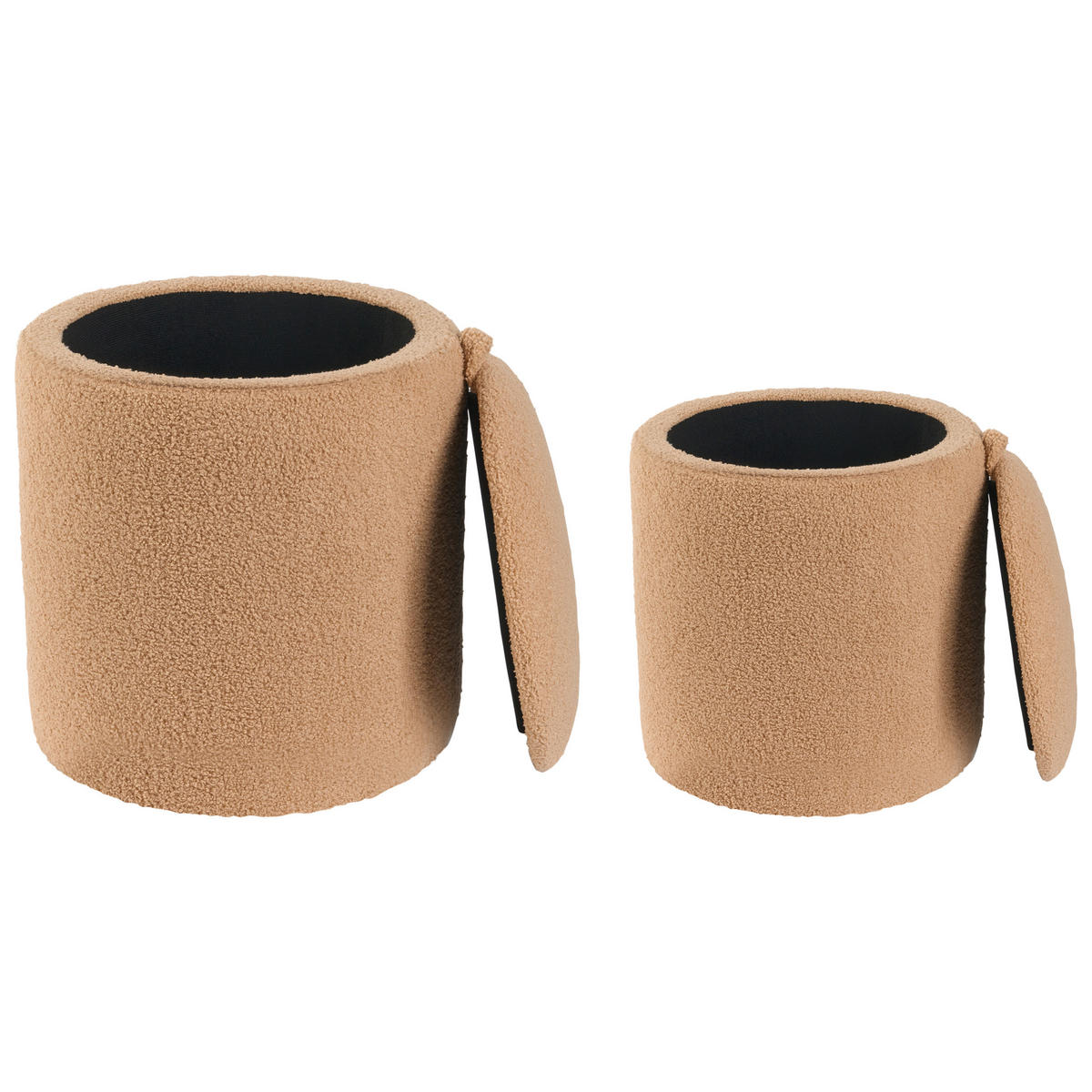 PUF sada 2 ks Bouclé Světle hnědý - světle hnědá, textil (30/37/30cm) - Beliani