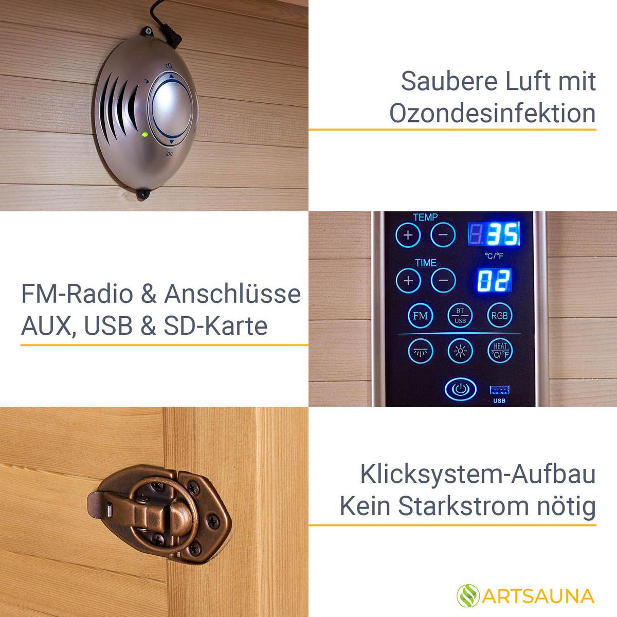 INFRAROTKABINE Nyborg S120V mit Vollspektrum-, Flächenstrahler & Hemlockholz - Naturfarben, Holz (120/190/105cm) - Artsauna