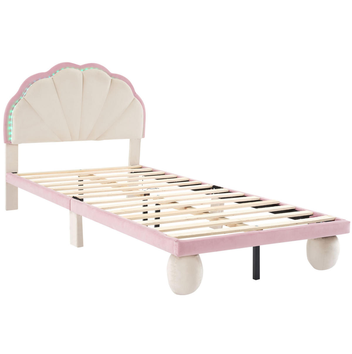 POLSTERBETT 90/200 cm in Beige und Rosa mit LED-Beleuchtung - Weiß, Textil (90/200cm) - Flora Grace