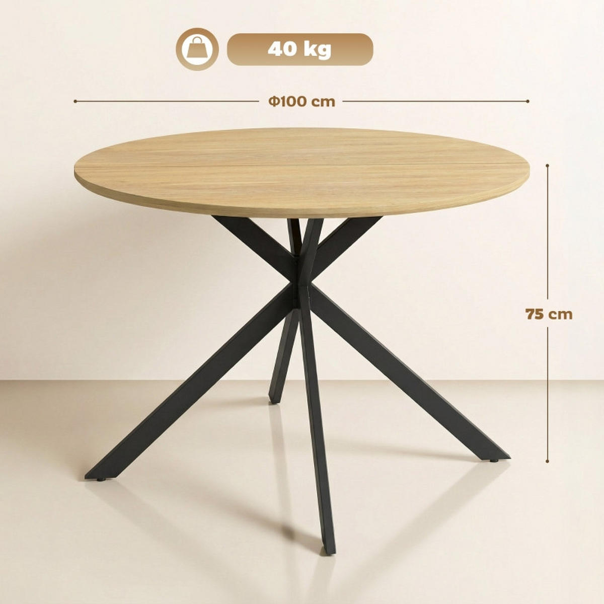 ESSTISCH Rund 100 cm DE-39926 Eiche - Eichefarben, Holzwerkstoff (100/100/75cm) - ComfortXL
