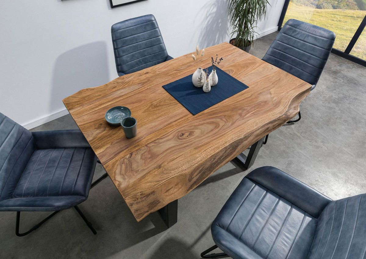 BAUMTISCH Sheesham 140x90x77 natur gebeizt / U-Beine anthrazit glänzend FREEFORM 5 - Anthrazit/Naturfarben, Holz (140/90/77cm) - Massivmoebel24