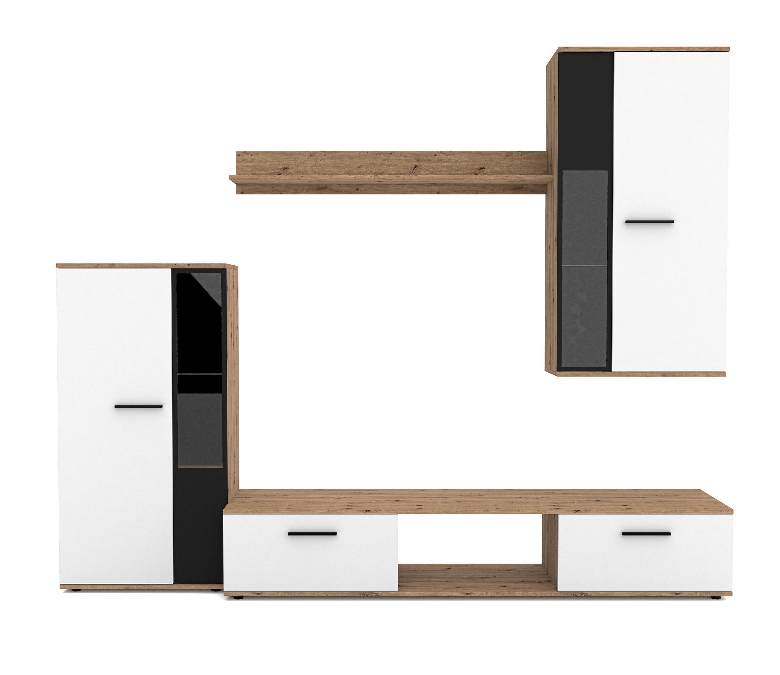 WOHNWAND Formilo Eiche, Artisan Weiß 294/180/40 cm Hochwertige TV Wohnwand - Hellbraun/Weiß, Holzwerkstoff/Kunststoff (294/180/40cm) - AX Living