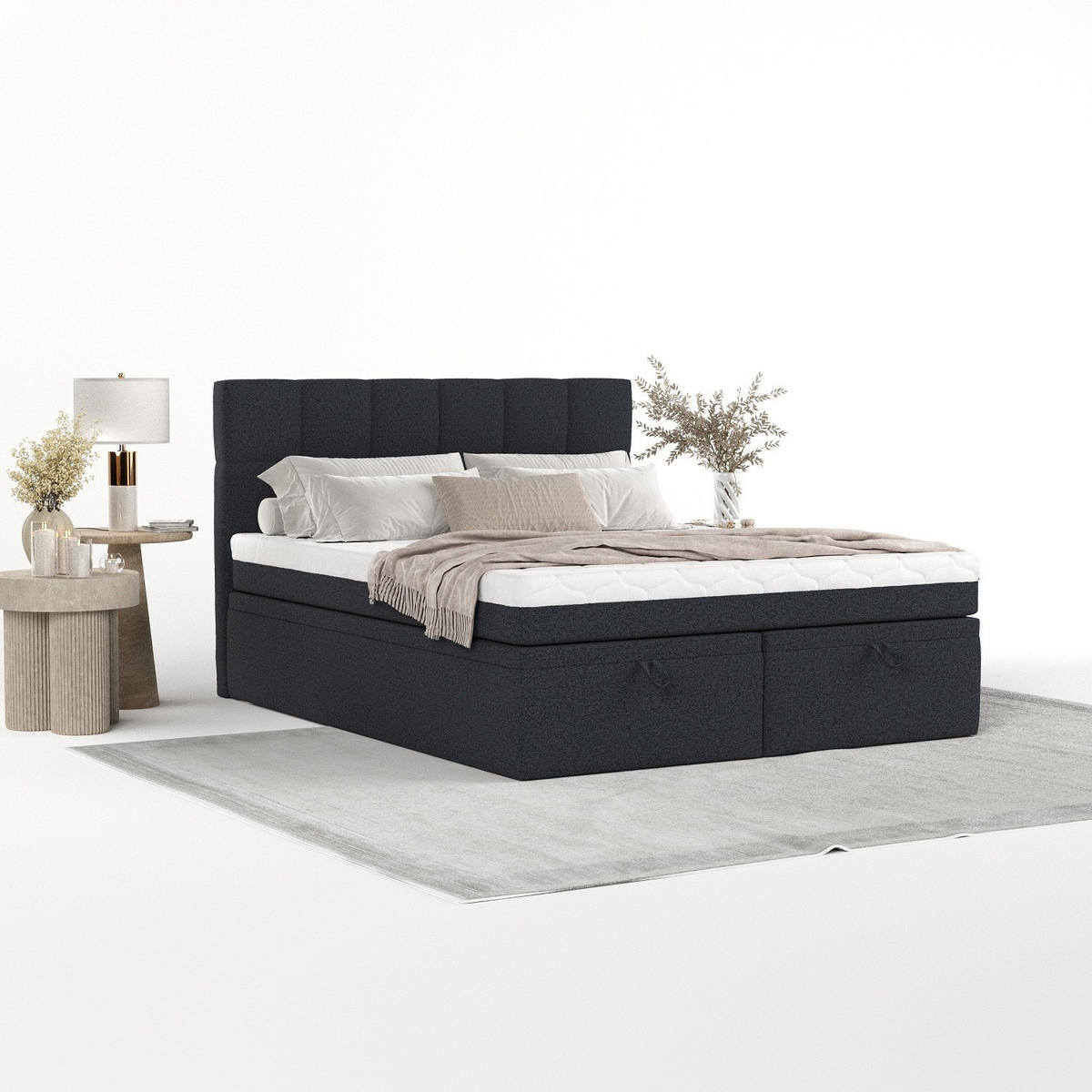 BOXBETT Elano 140/200 cm Anthrazit im Riva Stoff - Anthrazit/Schwarz, Holz/Holzwerkstoff (140/200cm) - AltaBeds