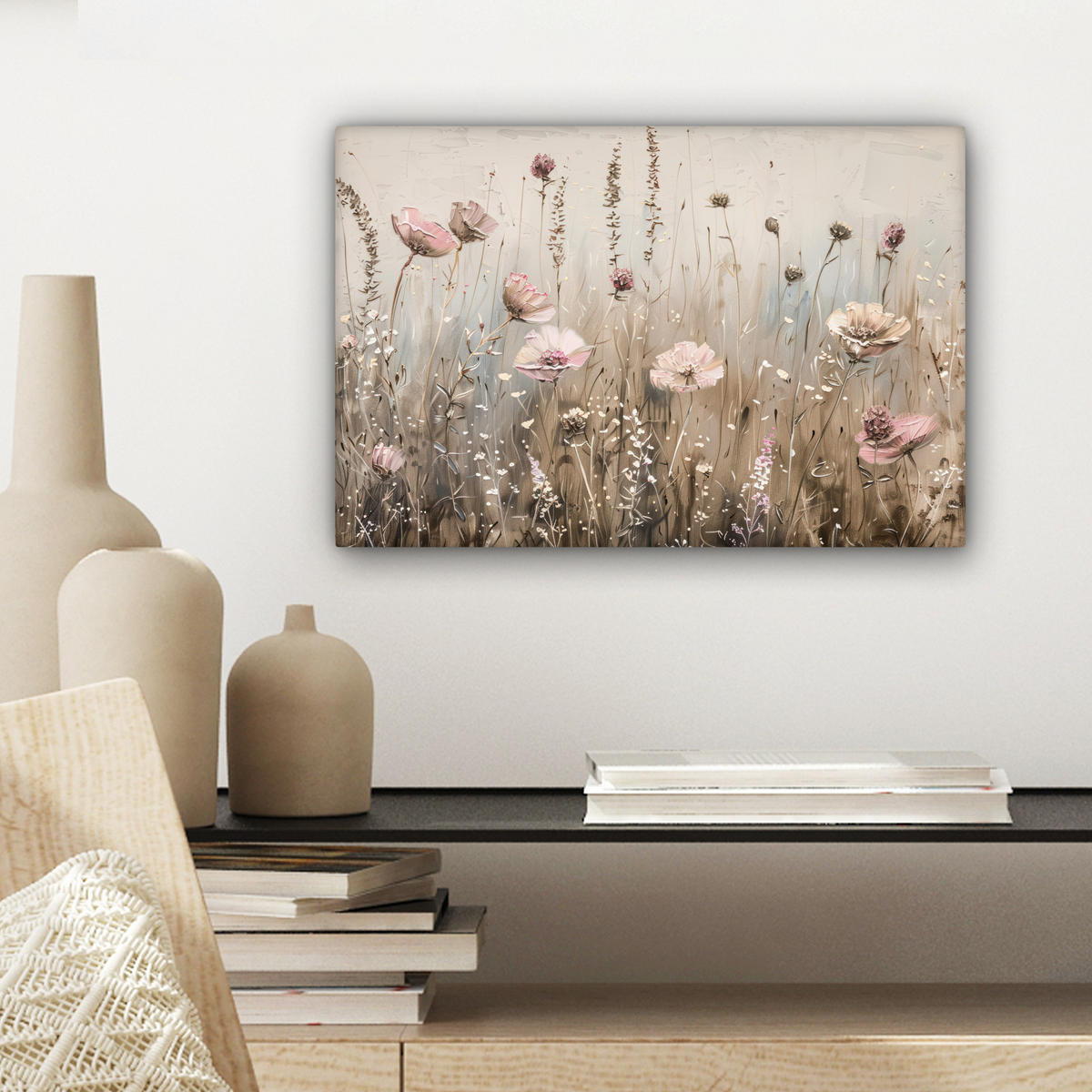 LEINWANDBILD Blumen - Rosa - Modern - Beige 30x20 cm - Beige, Textil (30/20cm) - MuchoWow