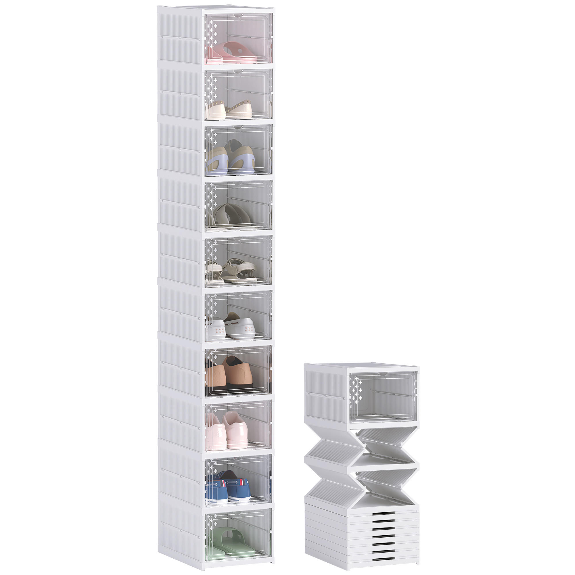 SCHUHSCHRANK Weiß Kunststoff klappbar stapelbar mit Türen 10er-Set - Weiß, Kunststoff (88.9/441.96/66.04cm) - PANGIVO