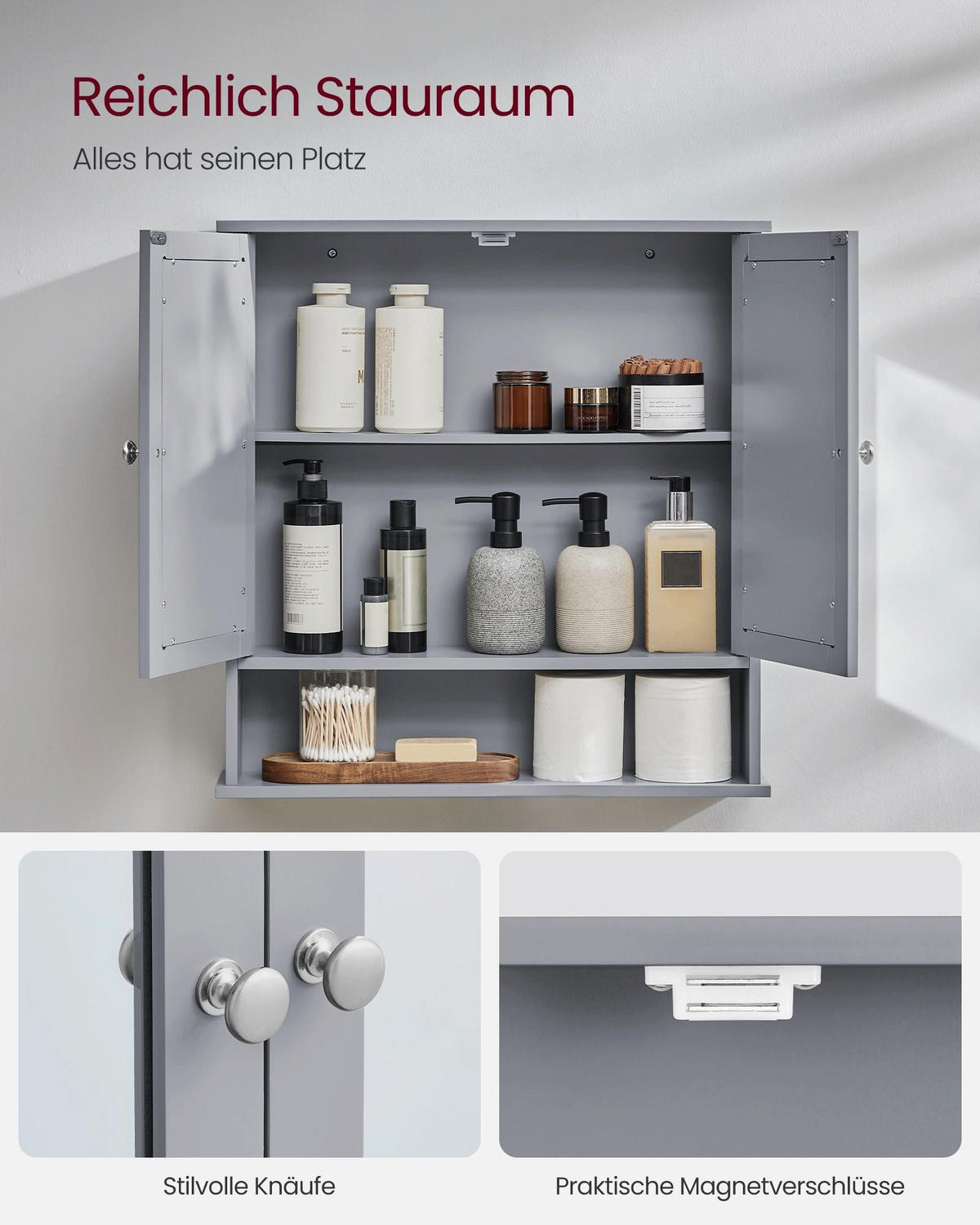 SPIEGELSCHRANK LUSAKA - Grau, Holzwerkstoff (56.5/58.5/13cm) - Hansiro