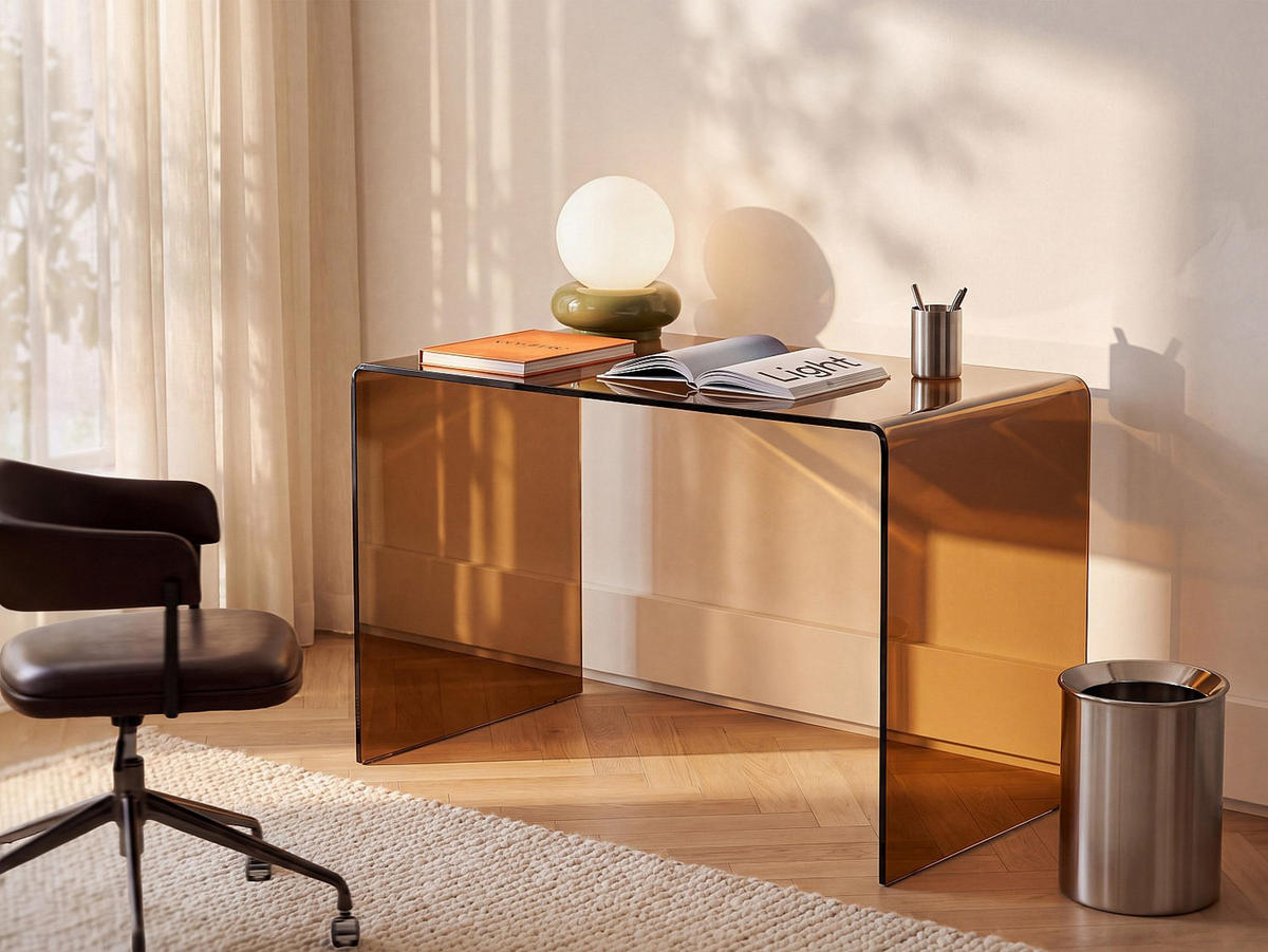 SCHREIBTISCH - 120 cm x 70 cm - glas - transparent, braun Elstron - Transparent/Cognac, Glas (120/70/75cm) - Vente-Unique