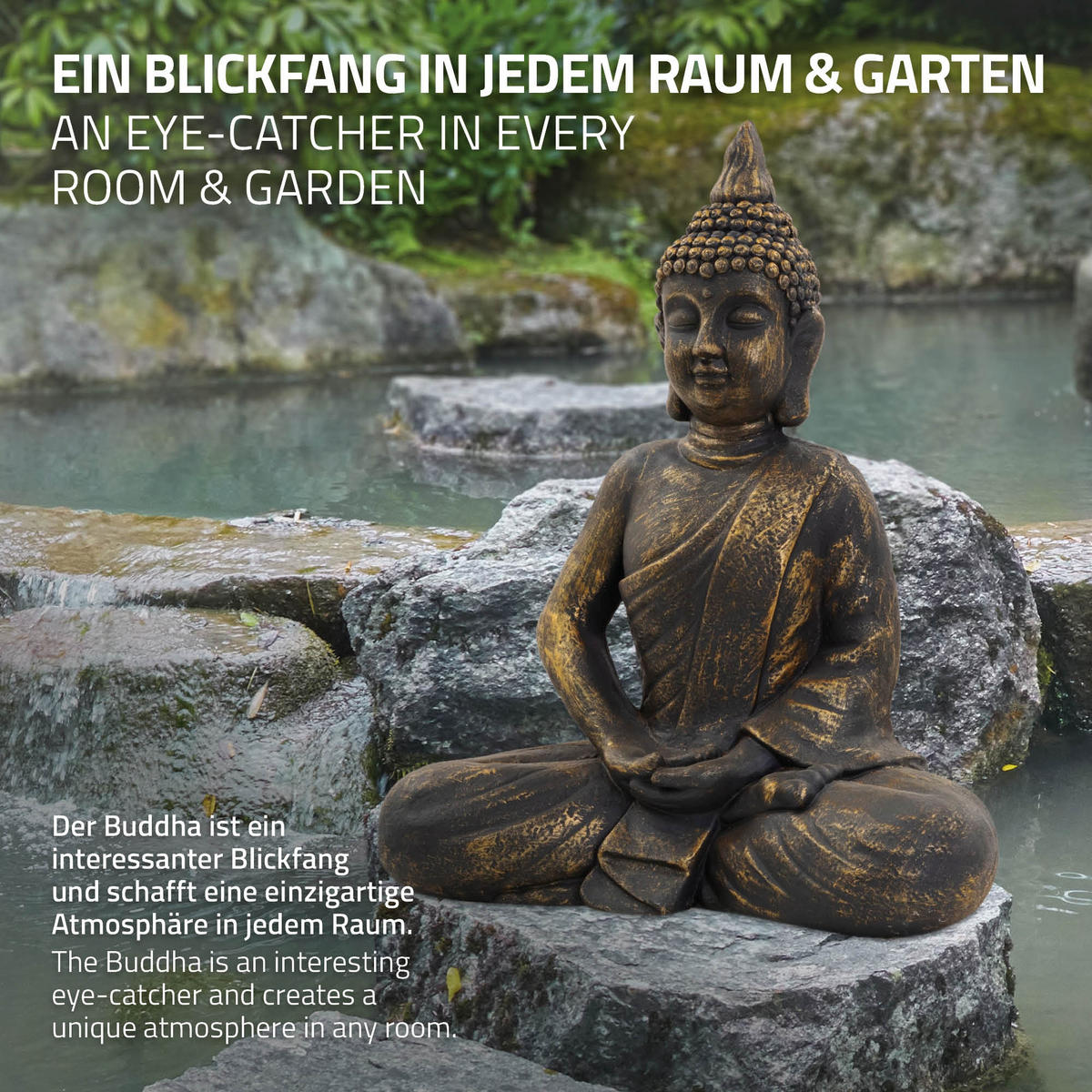 BUDDHA STATUE 63 cm hoch Bronzeoptik aus Polyresin - Bronzefarben, Kunststoff (29/63/52cm) - ECD-Germany
