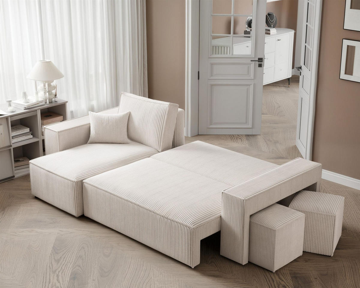 ECKSOFA Adara Inkl. Hocker - Weiß, Holzwerkstoff/Textil (262/145cm) - Fun Möbel