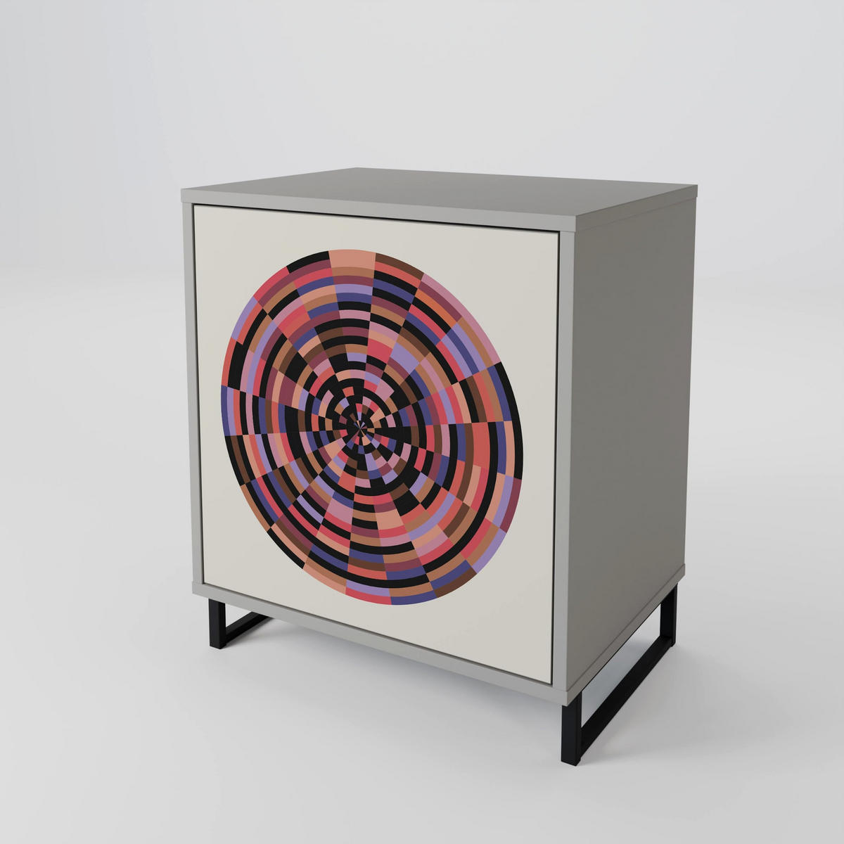 SIDEBOARD BROWN CIRCLES, Grau, 57,5x42x57,5 cm, Ohne Füße - Multicolor/Grau, Holzwerkstoff (57.5/57.5/42cm) - SpaceRebels