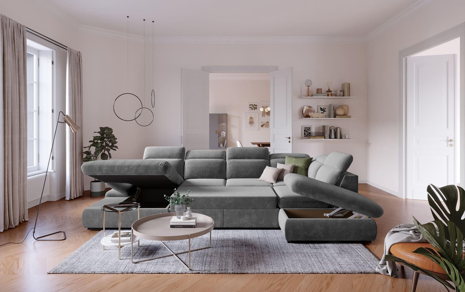 Thumbnail - Cotta Wohnlandschaft, Dunkelgrau, Textil, Echtholz,Fichte, U-Form,L-Form, 218x80x341 cm, Wohnzimmer, Sofas & Couches, Wo...