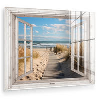 ACRYLGLASBILD Fenster - Meer - Küste - Natur - Ausblick - Strand - Wattenmeer 80x60 cm - Beige, Glas (80/60cm) - MuchoWow