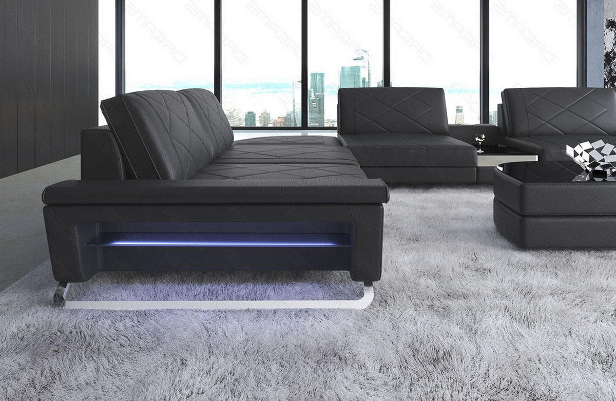 WOHNLANDSCHAFT Bari XXL - Schwarz, Leder (456/89/329cm) - Sofa Dreams