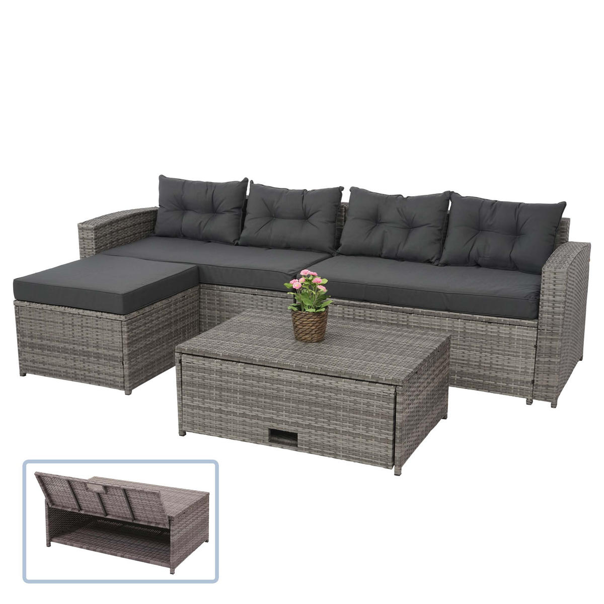 POLY-RATTAN GARNITUR Grau, Anthrazit - Anthrazit/Grau, Kunststoff - MCW