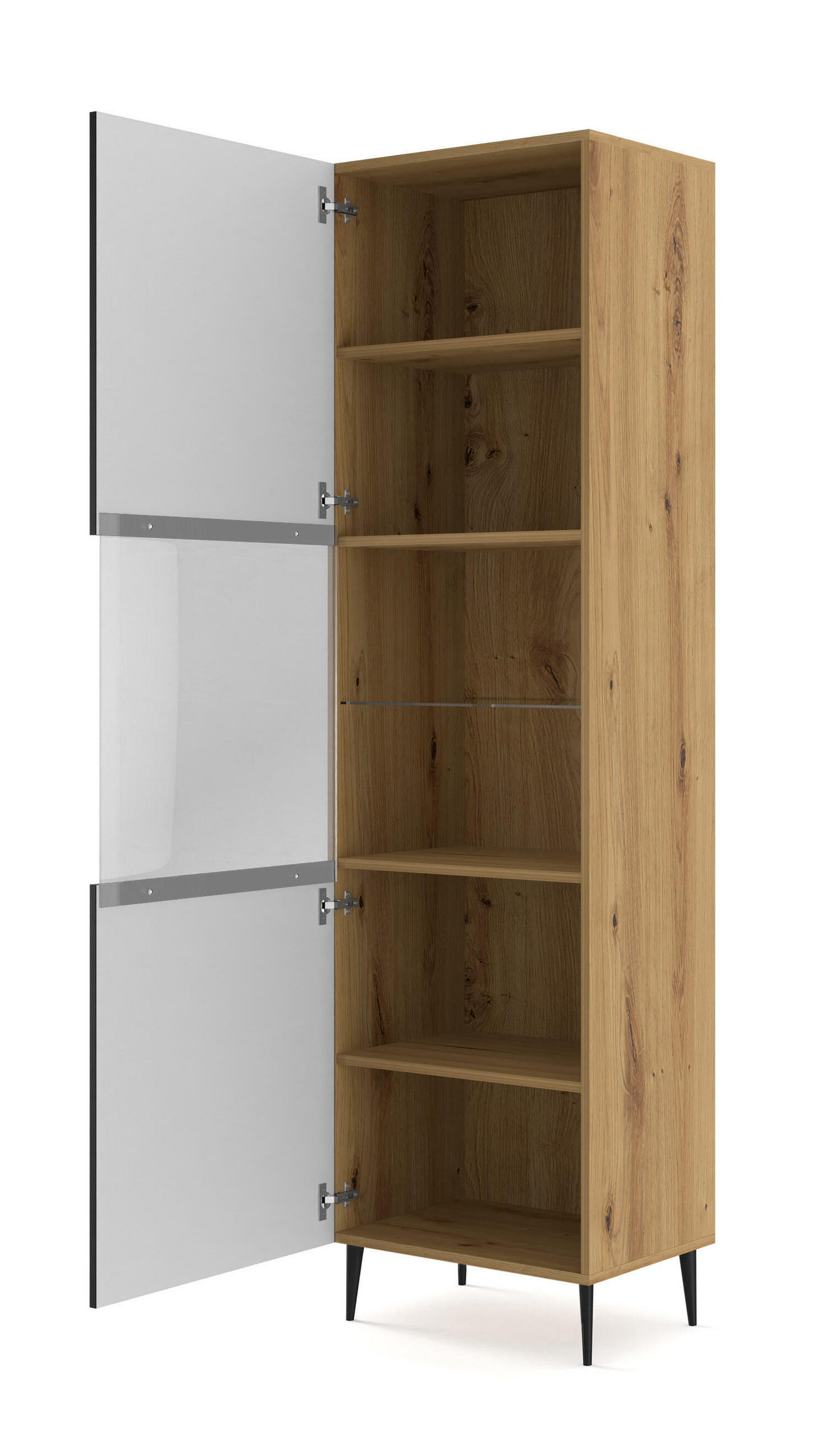 VITRINENSCHRANK BEIGE - Beige/Schwarz, Holzwerkstoff (60/215/42cm) - FURNLUX