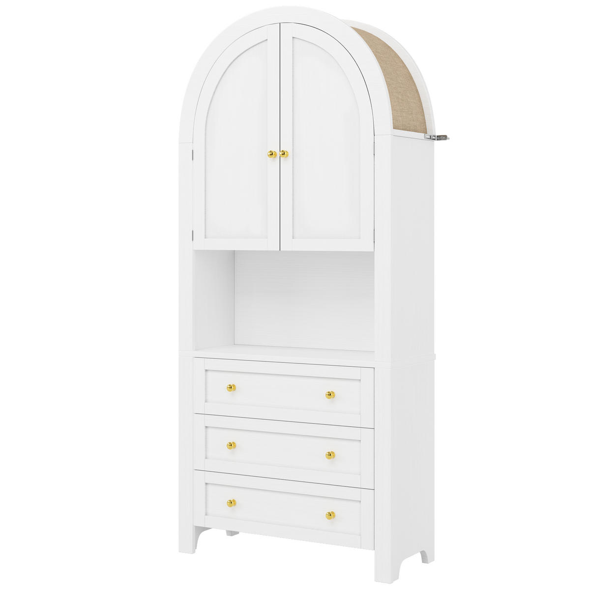 AUFBEWAHRUNGSSCHRANK 70/35/180 cm, gewölbte Oberseite, 3 Schubladen und Tür, MDF weiß mit Leinen-Dach - Weiß, Holzwerkstoff (70/180/35cm) - Redom