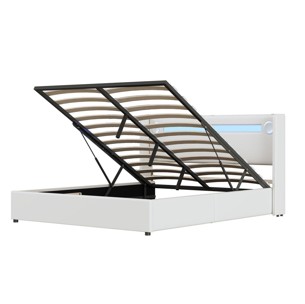 POLSTERBETT mit Bettkasten 160/200 cm in Weiß mit LED, Bluetooth und USB - Weiß, Kunststoff (160/200cm) - BEAOK