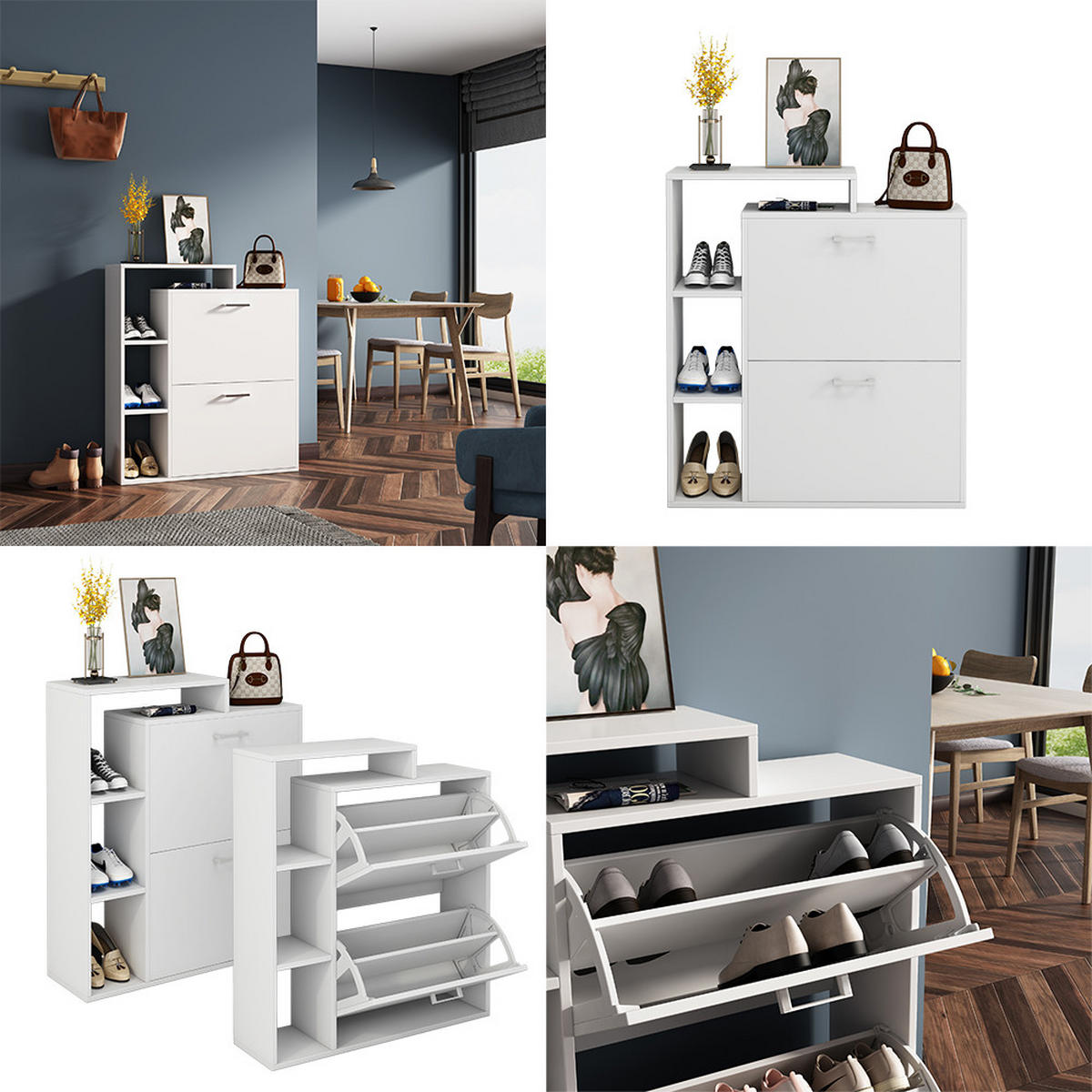 SCHUHKIPPER Tobias Weiß 80 x 90 cm - Weiß, Holzwerkstoff (80/90/24.5cm) - Vicco