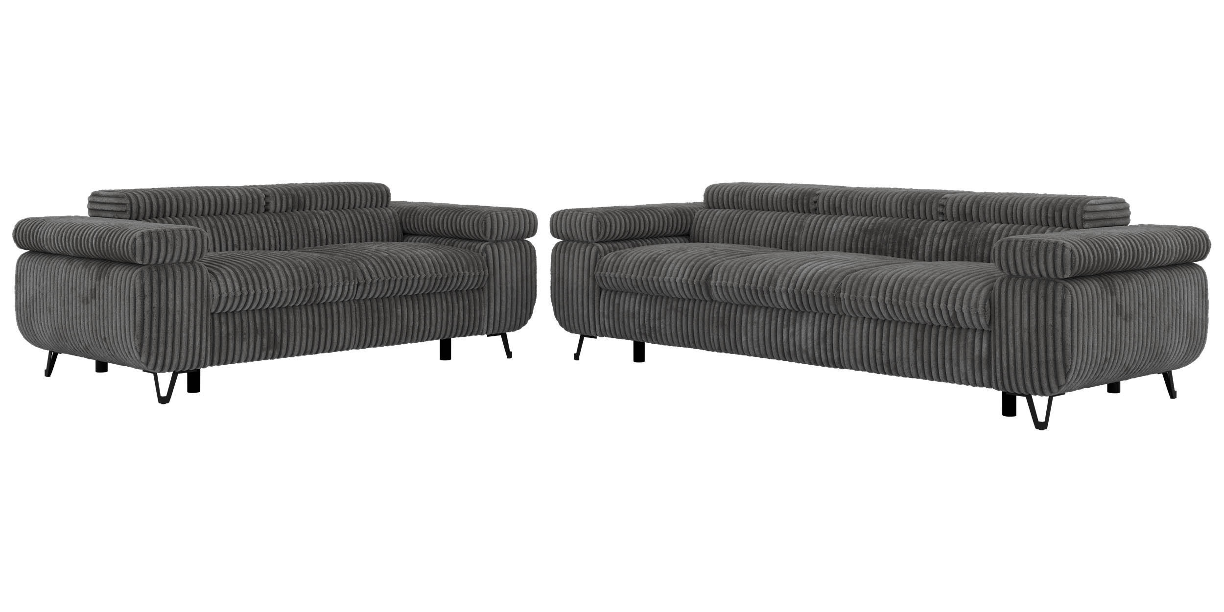SEDACÍ SOUPRAVA PETER 2+3 - Šedá Manšestr - šedá/černá, kov/textil (262/76/99cm) - MKS
