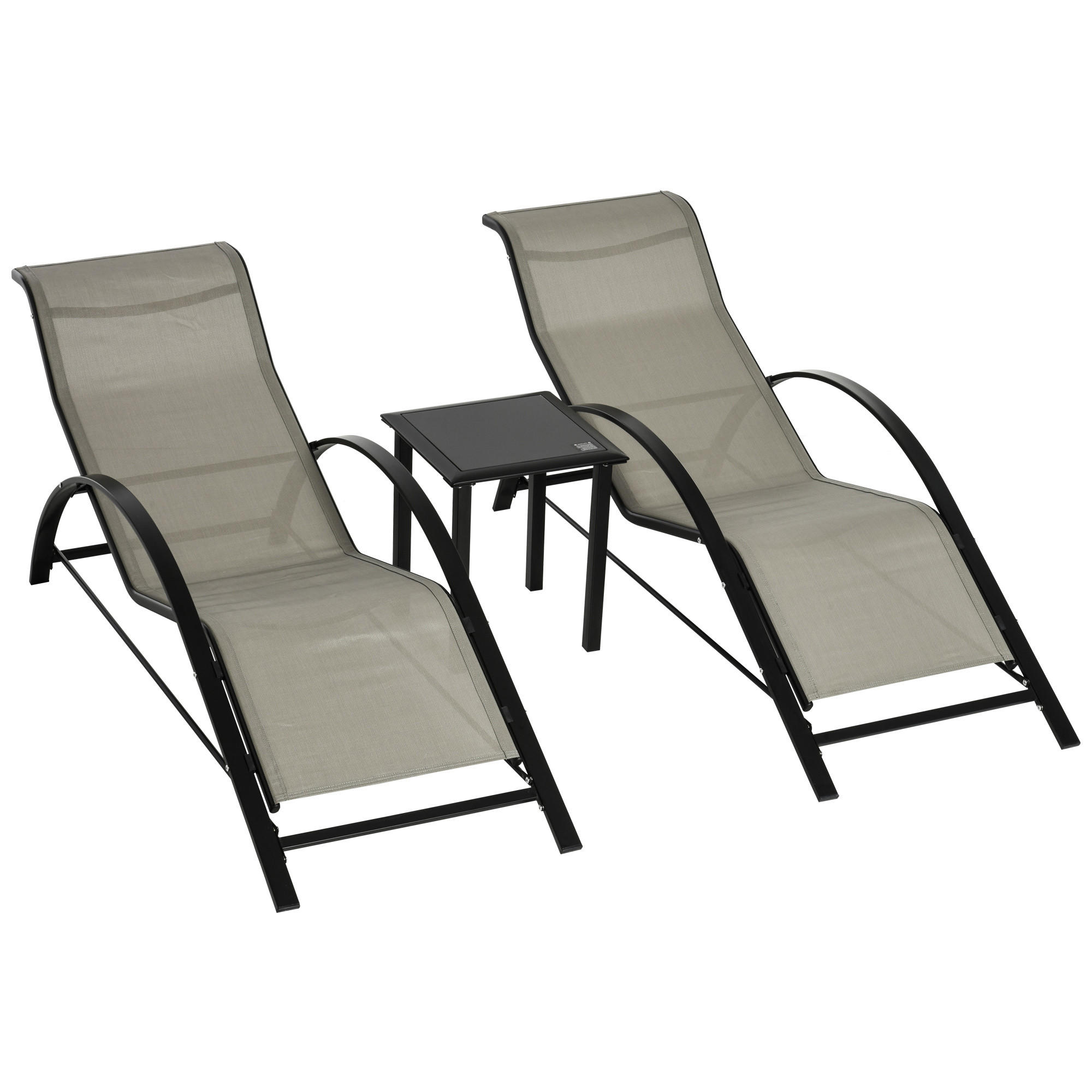 SONNENLIEGE 2er-Set DE-15606 mit Glastisch Grau - Hellgrau, Metall (59/66/169cm) - ComfortXL