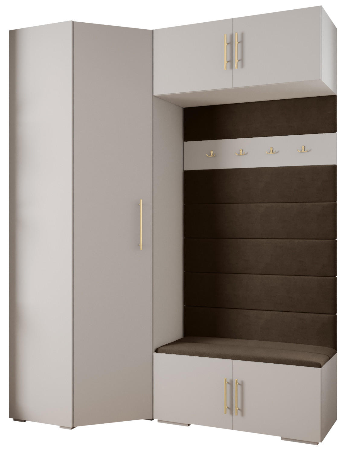 Abiks Möbel Garderoben-Set Weiß, Braun, Gold 181.7x236.7x47 cm