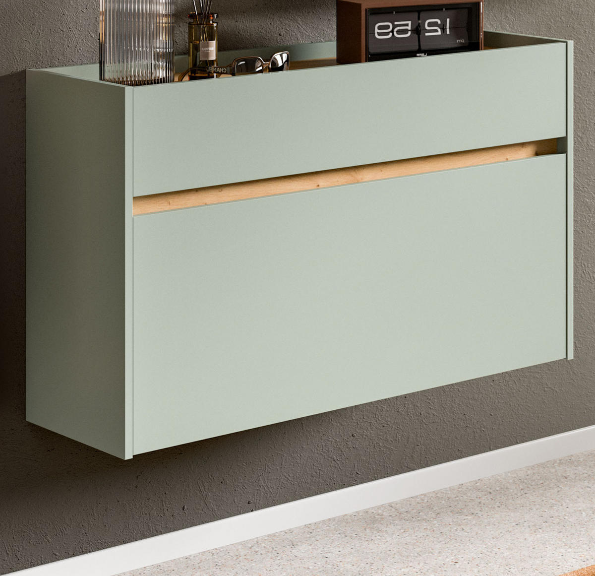 SCHUHKIPPER Salbei grün, Artisan Eiche 110 cm, Schuhschrank hängend - Salbeigrün/Eiche Artisan, Holzwerkstoff (110/61/32cm) - Inn.Furn