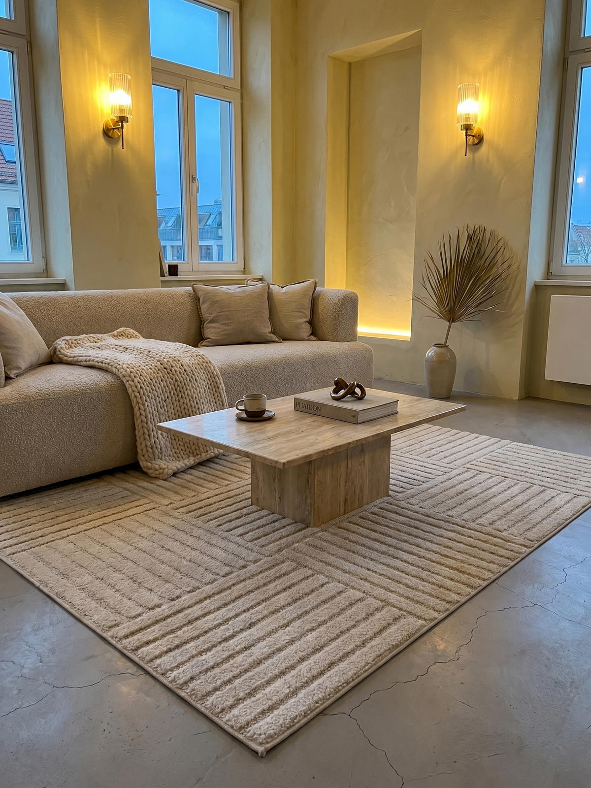 TEPPICH Hochflor RIGI in Creme, mit Cord-Streifen-Patchwork, 240 x 340 cm - Beige, Textil (340/240cm) - KADIMA DESIGN