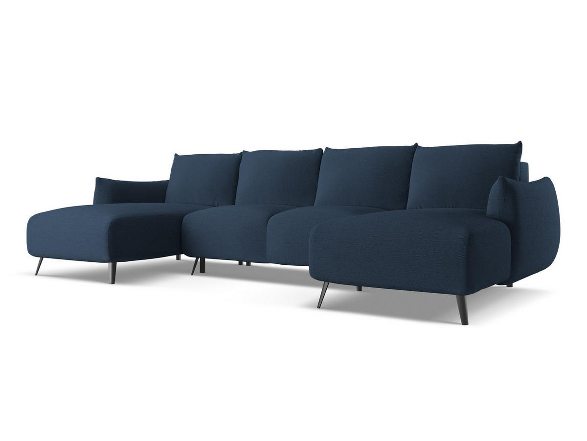 WOHNLANDSCHAFT Chenille Stoff Blau - Blau/Schwarz, Textil/Metall (317/86/162cm) - Makamii