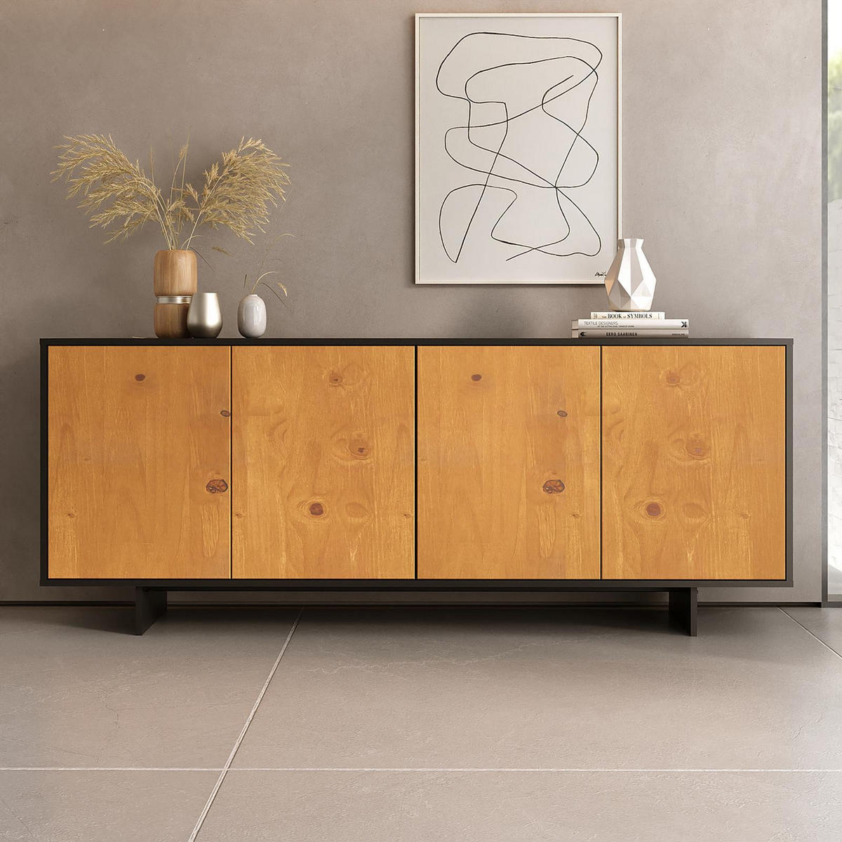 SIDEBOARD ARTO schwarz/Eiche - Eichefarben/Schwarz, Holz (180/71/41cm) - IDIMEX