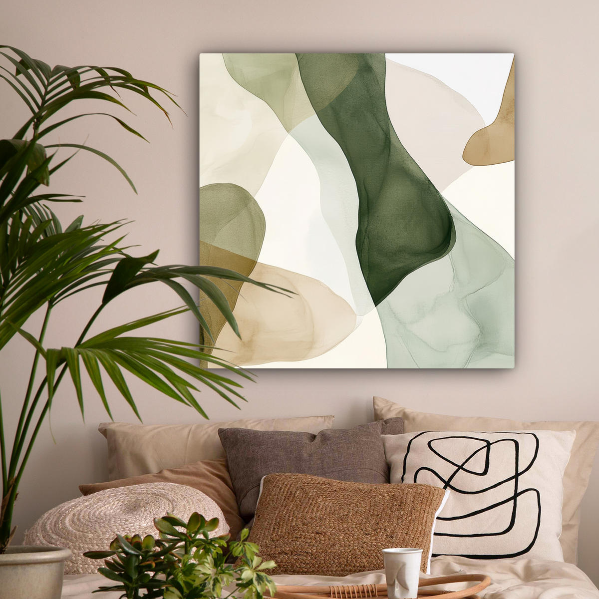 LEINWANDBILD Japandi - Abstrakt - Grün 90x90 cm - Salbeigrün, Textil (90/90cm) - MuchoWow