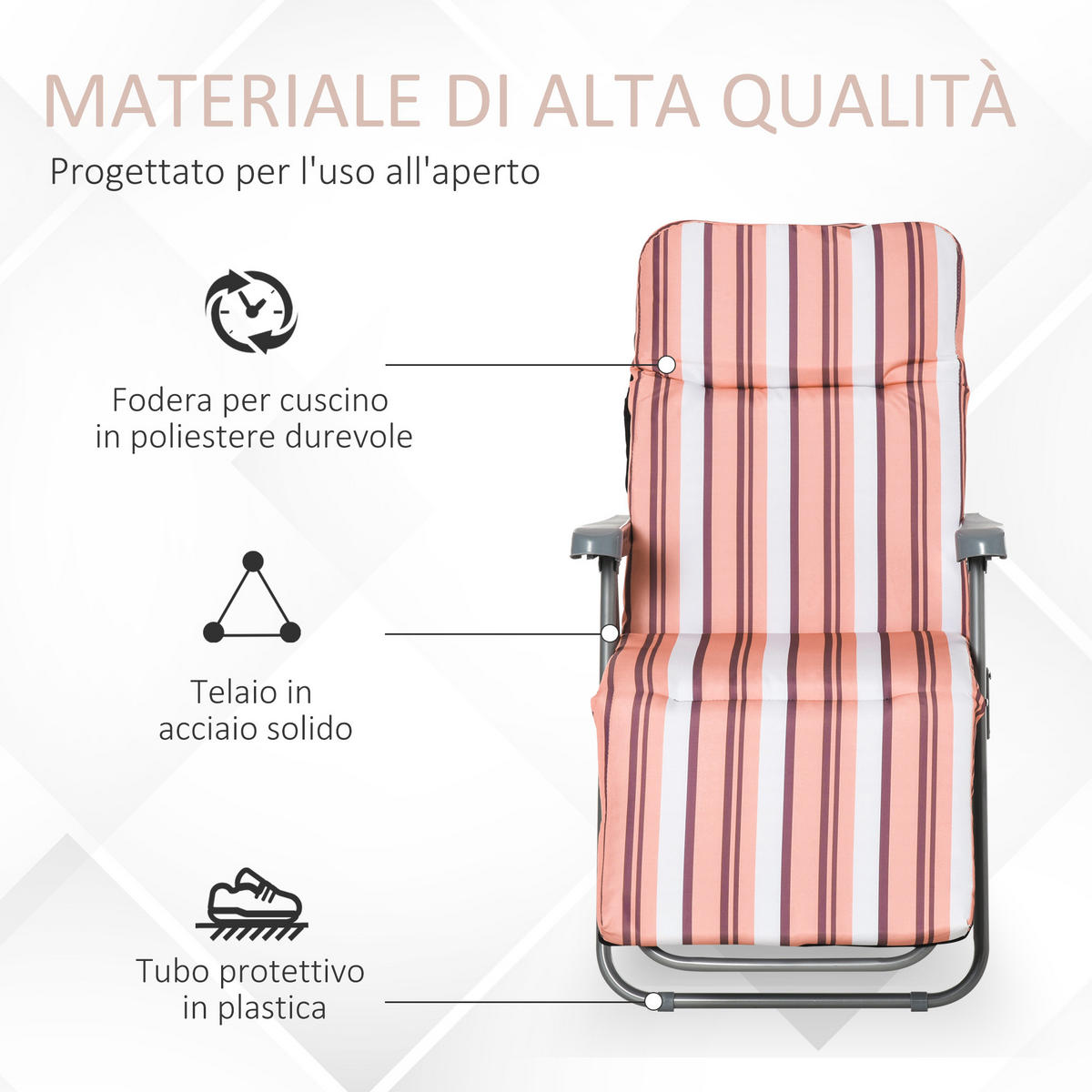 SONNENLIEGE 2er-Set, 5-fach verstellbar, 60 x 75 x 102 cm, Grau-Orange - Pink, Metall (75/102/60cm) - Vallsero