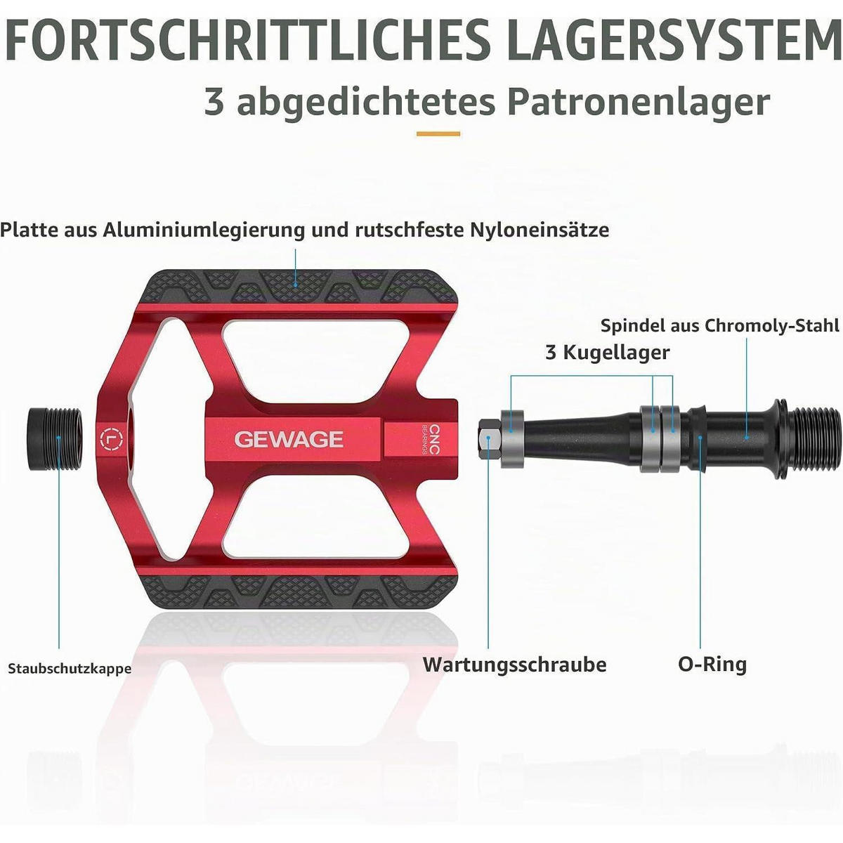 FAHRRADPEDALE Aluminium Rot mit Reflektor - Rot, Metall (7.5/1.5/11cm)