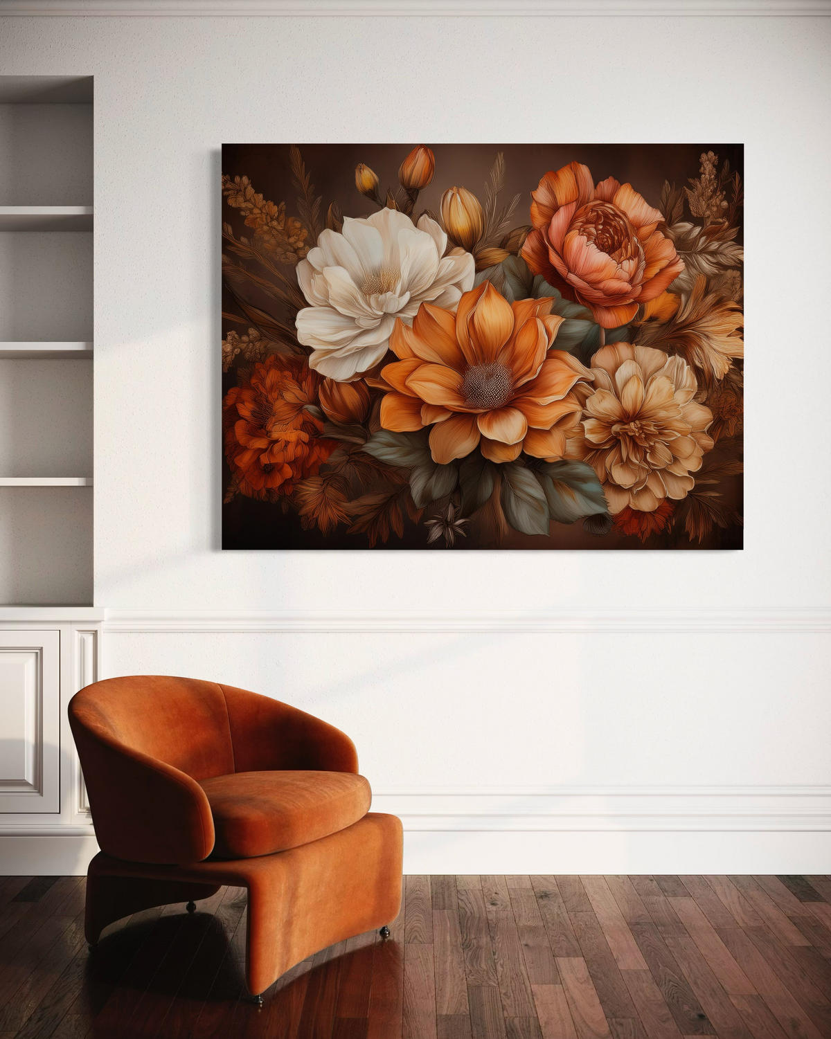 WANDBILD natur foliage blumen botanicals - Orange, Textil (60/40cm) - Feeby