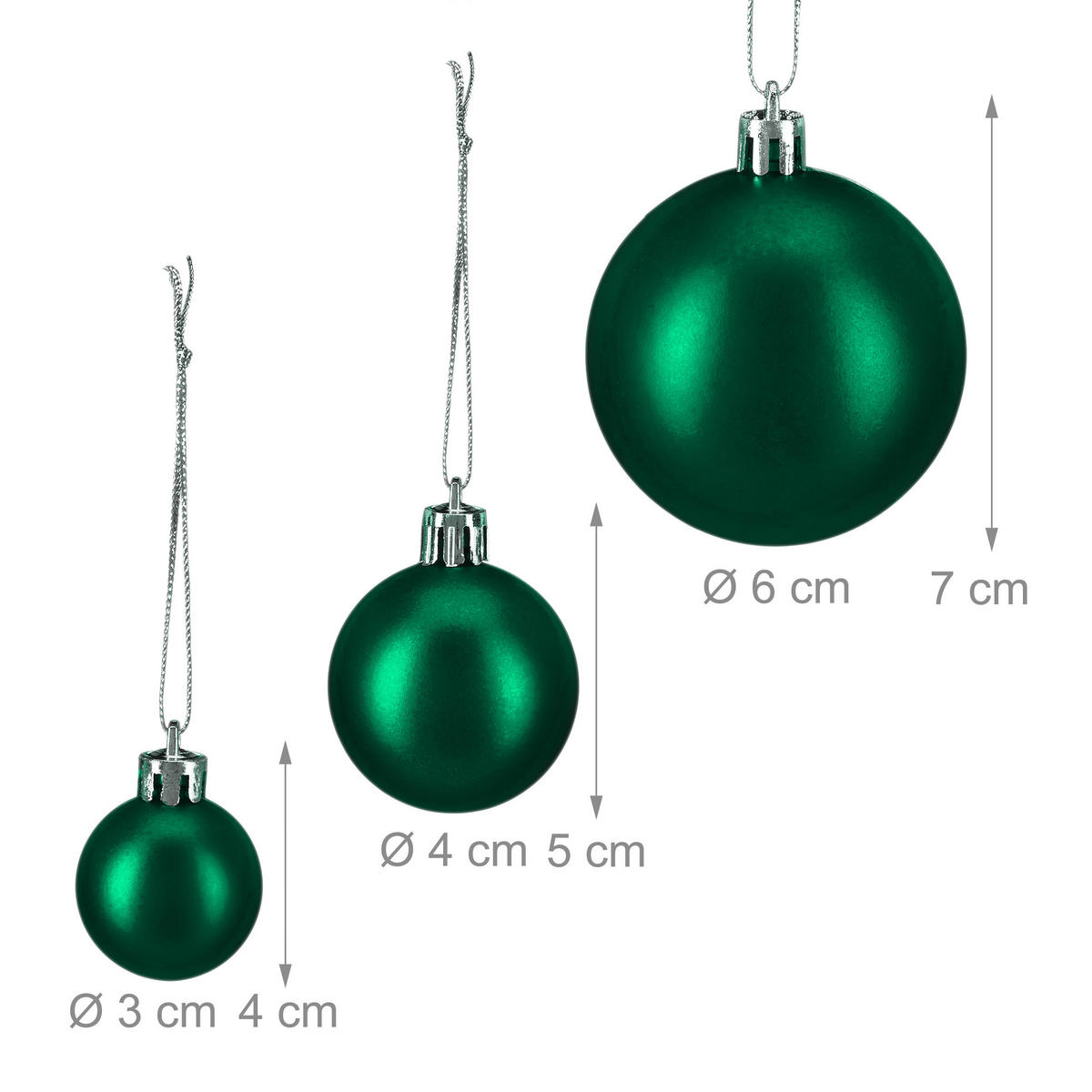100XWEIHNACHTSKUGELN - Dunkelgrün, Kunststoff (6/7/6cm) - Relaxdays