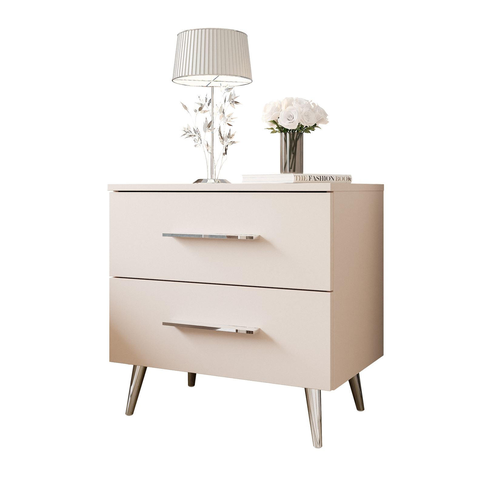 NACHTTISCH AURA KASCHMIR mit silbernen Beinen und Griffen - Kaschmir, Holzwerkstoff (55/55/37cm) - Lookway