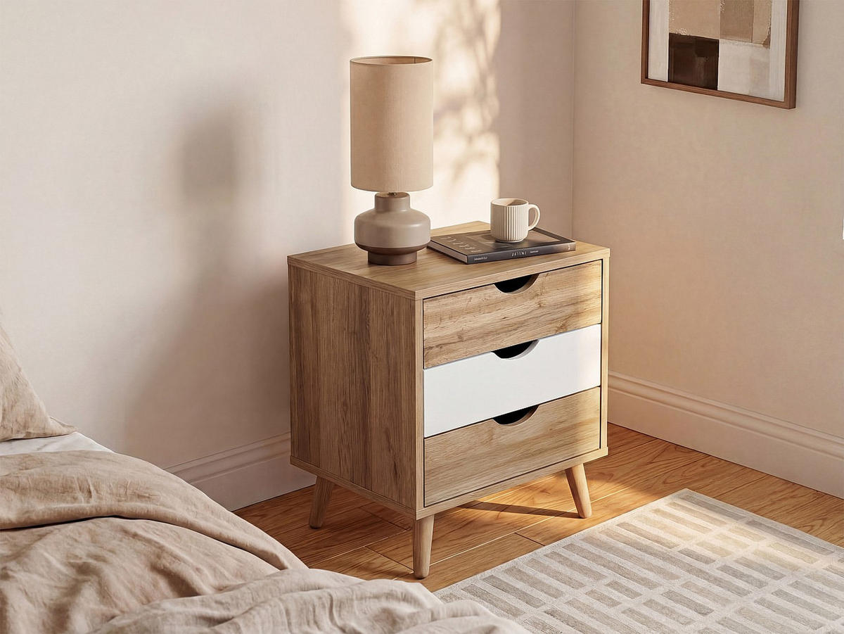 NACHTTISCH - 45 cm x 40.5 cm - holz - naturfarben hell, weiß Lurvia - Naturfarben/Weiß, Holz (45/56.8/40.5cm) - Vente-Unique