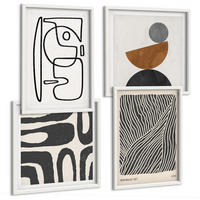 BILDER SET 4er Set - 50x50 cm & 40x60 cm Weißer Rahmen - Abstrakte Muster mit Linien - Weiß, Kunststoff (50/50cm) - TULUP