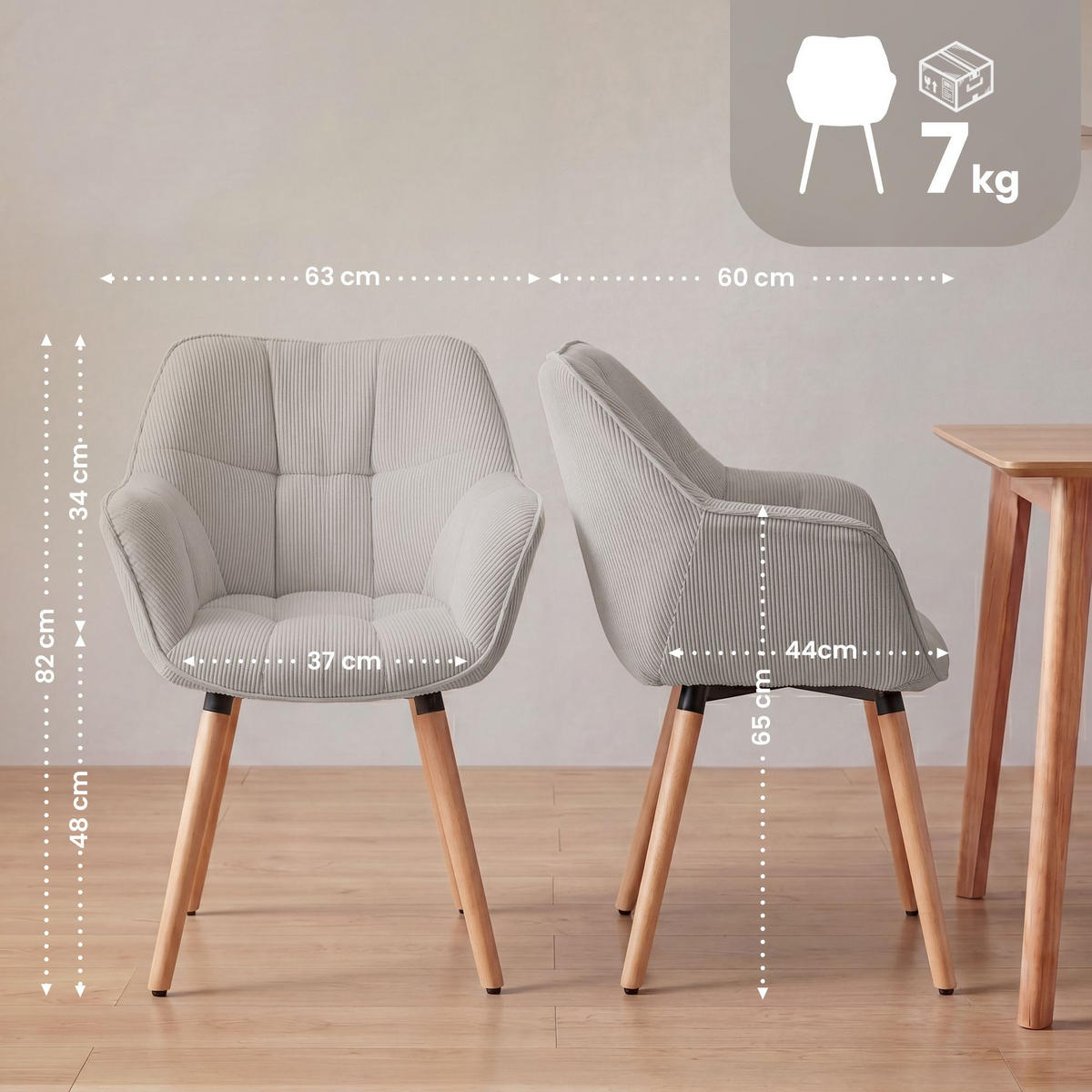 ARMLEHNENSTUHL Cord Creme - Creme, Holz/Textil (63/82/60cm) - CLP