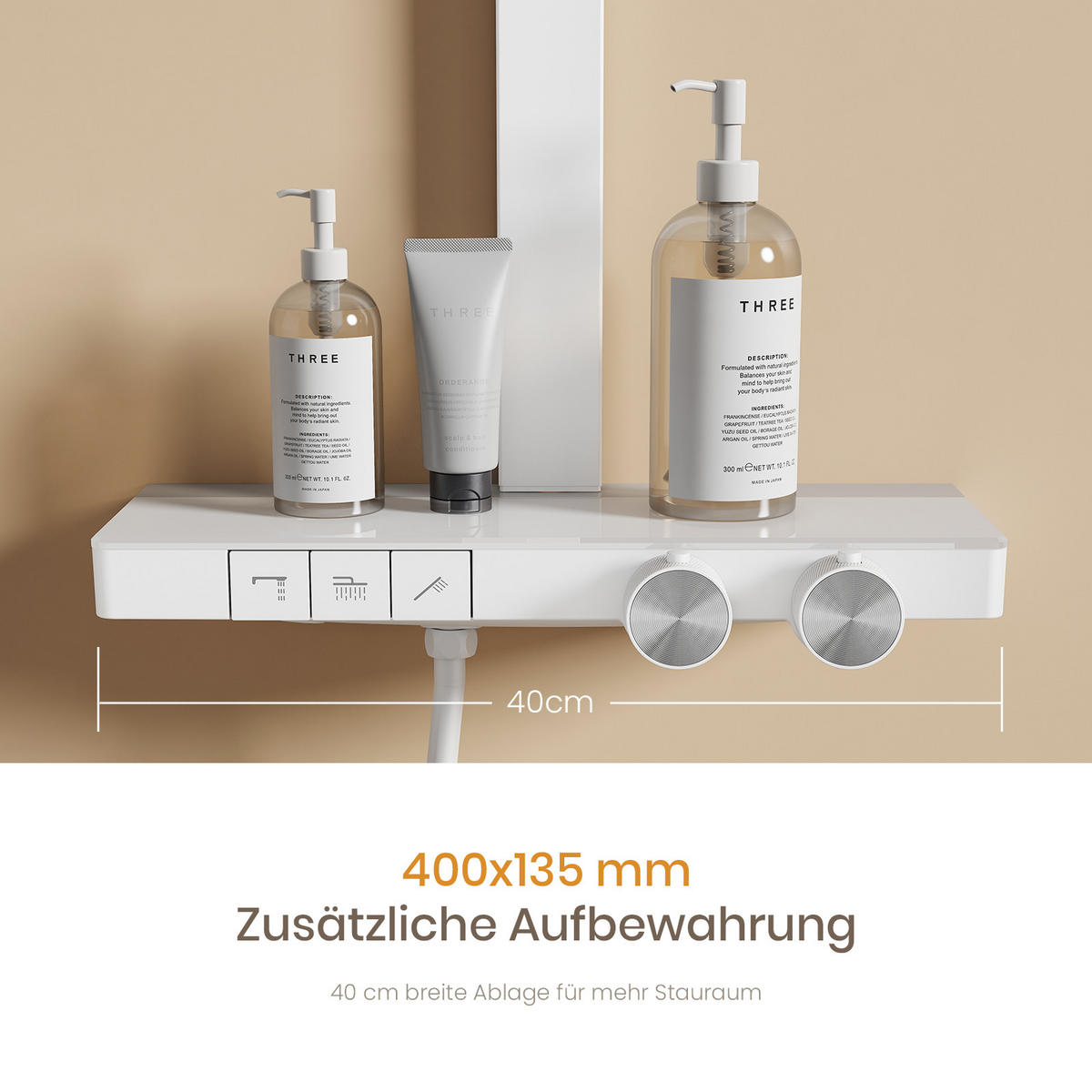 ÜBERKOPFBRAUSESET mit Thermostat Einstellbarer Durchfluss 4-Strahl Mattweiß - Weiß, Metall (40.2/105/57.3cm) - EMKE