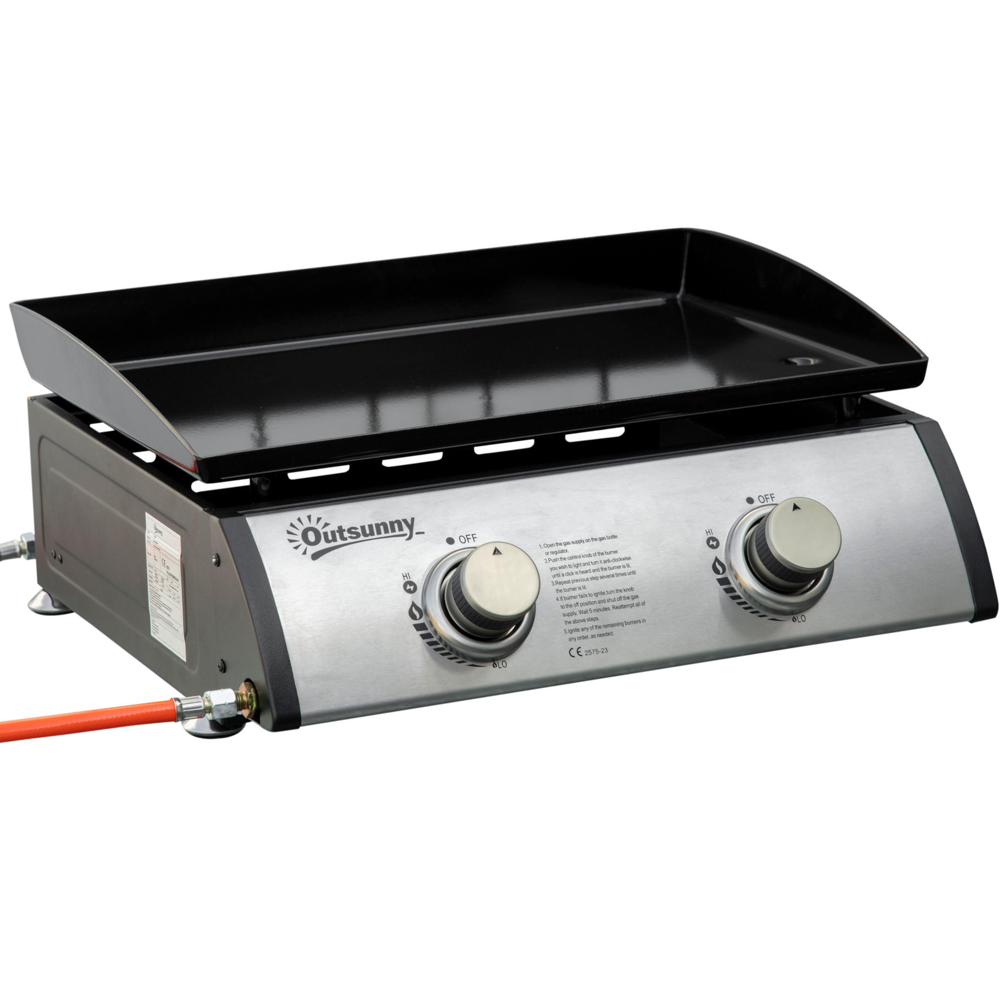 GASGRILL BBQ mit 2 Brennern, Edelstahl+Metall, Silber, 48,5 x 46 x 21 cm - Silberfarben, Metall (46/21/48.5cm) - Outsunny